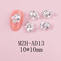 Macro detail of camellia nail charms with pearls and rhinestones on almond nail tip - Square Brilliant Rhinestone Silver Base (AD13)