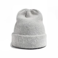 Women's light grey ribbed knit beanie in rabbit fur blend for winter styling - Light Gray