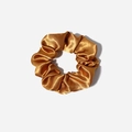 Deep golden satin scrunchie with elegant pleated texture on a clean white background - Dark Yellow