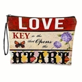 Vintage Make-up Tasche mit Blumendruck, Schmetterling und Herzmuster mit Reißverschluss - Hortensie Herz Stil (Mit Band)