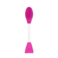 Dual-sided silicone facial mask brush with pink massage bristles and flat spatula head - Cleansing Double-head Rose Red