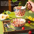 Hand-painted floral ceramic mug set with unique loop handle and petal-shaped saucer - Flower Red (with Saucer & Spoon)