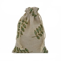 Cotton linen drawstring pouch with green leaf print for jewelry and gift storage - 10x14cm / Green Marijuana Leaf