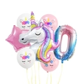 Rainbow unicorn foil balloon set with star and number balloons for festive party decoration - Number 0 Style