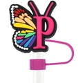 Cartoon butterfly letter P dust cap for 10mm straws made of durable flexible PVC - Letter P