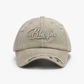 Khaki Baseballkappe im Distressed-Look mit Bluefin-Stickerei und silbernen Ringen am Schirm - Verstellbar / Khaki