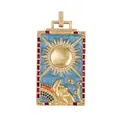 Golden Sun Tarot pendant with sky blue enamel, Roman numeral XIX and inlaid zircons - M075884-4