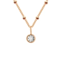 Rose gold necklace with small beads and round bezel-set transparent birthstone pendant - April White - Rose Gold
