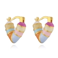 Rainbow enamel heart hoop earrings in gold plating with colorful striped patterns - Colorful Striped Heart Hoop / Colorful