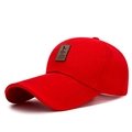 Klassieke rode canvas baseballpet met lange klep en leren logopatch voor zonbescherming - Verstelbaar / 10CM Label Sandwich Stijl / Rood