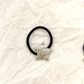 Elastic black hair tie featuring a silver hollow star alloy metal ornament - Silver Star 3.5cm