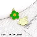 Green enamel flower pendant with yellow smiley face for DIY jewelry making 18x14mm - Green Smile Flower (BK1607#)