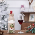 Christmas burlap wine bottle cover featuring a 3D snowman with a green plaid hat - Hemp Fabric / Green Snowman