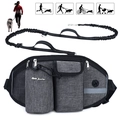 Detail of dark grey running dog walking belt with leash and water bottle pocket - Metal Logo Upgrade Single Bag / Dark Gray