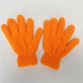 Detail of orange coral fleece gloves with elastic cuffs on a white background - One Size / Orange