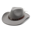 Klassischer grauer Western-Filzhut mit Nietenlederband und Vintage-Metallschnalle - M (56-58cm) / Grau