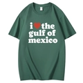 T-shirt en coton vert foncé avec imprimé Gulf of Mexico en coupe décontractée et blanc - Vert Foncé