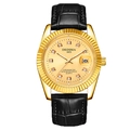 Montre à quartz pour hommes avec boîtier doré, bracelet en cuir noir et cadran diamant - Bracelet Noir Boîtier Or Cadran Or Homme