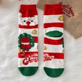 Red Christmas Santa Claus cotton mid-tube socks with Merry Christmas print and festive wreath - One Size / Striped Santa Claus