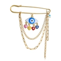 Golden Evil Eye brooch featuring colorful heart tassels and sparkling rhinestone accents - Gold (ZW851)