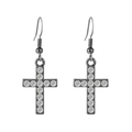 Gothische gunmetal kruis oorbellen met witte kristallen op een witte achtergrond - Geweerzwart (K-1091)
