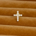 Golden stainless steel cross earring with white cubic zirconia inlay on velvet pad - Gold (Pave Cross Y20412-5)