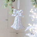 White flocked Christmas bell ornament with 12cm height and intricate vine pattern - Handbell