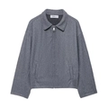 Women's dark grey woolen jacket with lapel collar and zipper closure, minimalist casual style - S / Gray
