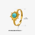 Adjustable gold plated stainless steel sun ring featuring a round turquoise gemstone - Turquoise Style (ZN444-1)