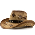 Cappello da cowboy in paglia intrecciata con fascia in pelle borchiata per la protezione solare - Cachi Caffè
