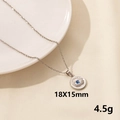 Silver stainless steel evil eye pendant necklace with blue gemstone inlay and engravings - S779-Minimalist Round Tag / Silver