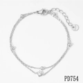 Minimalist double-layer silver stainless steel bracelet with a single round zircon stone - Silver Beaded Single Stone Double Layer Bracelet(PD754)