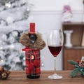 Copribottiglia di vino scozzese rosso con bordo in pelliccia sintetica e fiocco rosso - Quadri Rossi e Neri