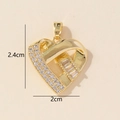Detail of gold heart pendant with cubic zirconia stones showing 2.4cm by 2cm dimensions - 0228-30/Gold Pave 3D Heart