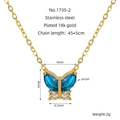Gold stainless steel butterfly necklace with blue zircon pendant on white background - Gold/Blue White Butterfly