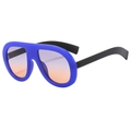 Stylish oversized aviator sunglasses with royal blue frame and purple-orange gradient lenses - Blue Frame Grey Yellow Lens