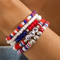 Close-up of patriotic beaded bracelets with red, white, blue beads and USA letter charms - Patriotic Letters Style(28058-colour)