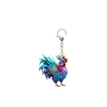 Detail of colorful 2D acrylic rooster keychain with secure metal lobster clasp - Gradient Art Rooster