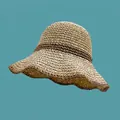 Detail of hand-woven breathable straw bucket hat featuring a brown contrast stripe accent - M (56-58cm) / Double Circle Contrast / Beige