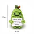 Handmade crochet positive potato doll in green yarn with size dimensions 9cm by 6cm - Green Potato with Life Card