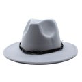 Detail of light gray fedora hat with a black braided leather band and wool texture - Light Gray