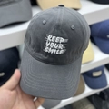 Dark grey cotton baseball cap with white Keep Your Smile embroidery and curved brim - M / Gray