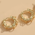 U-vormige gouden oorringen met witte zirkonia en beweegbare kleine metalen ringen - Multi-ring Onregelmatig Decor / Goud