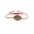 Handmade red cord Evil Eye bracelet with sparkling zircon inlay and gold beads - Copper Beads Red Rope