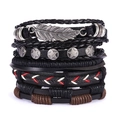 Multilayer leather bracelet set for men with metal feather and star charms in punk style - Feather Star Braided Set