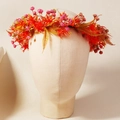 Handmade floral crown hair accessory with orange leaves and pink berries for photography - Orange Red Style (HS-J7190RED)