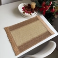Beige and brown woven paper placemat with decorative tassels for Christmas holiday table - Khaki Beige with Khaki Fringe