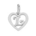 Silver-tone stainless steel heart-shaped charm pendant with hollow initial letter L - Letter-L / Silver