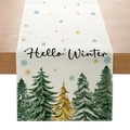 Polyester table runner featuring Hello Winter print and snowflakes for dining decor - 33cmx180cm / Hello Winter Blue