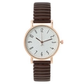 Fashion quartz watch with round gold case and brown elastic band for women - Coffee